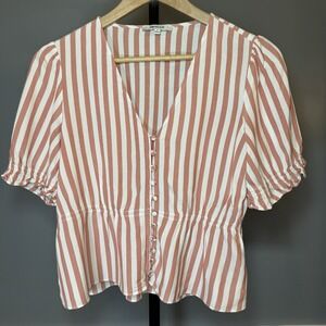 Striped V-Neck Button-Up Top